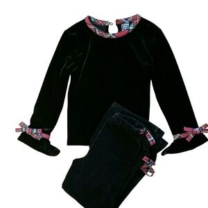Copper Key Girls 2 Piece Black Velvet Christmas Holiday Plaid‎ Outfit Size 4